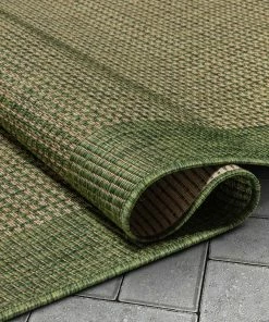Well Woven Odin Solid & Striped Border Indoor Outdoor Green Flatweave Rug
