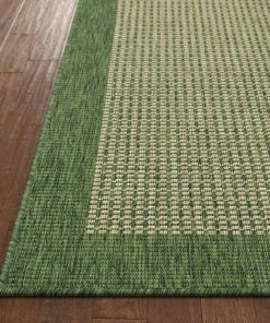 Well Woven Odin Solid & Striped Border Indoor Outdoor Green Flatweave Rug