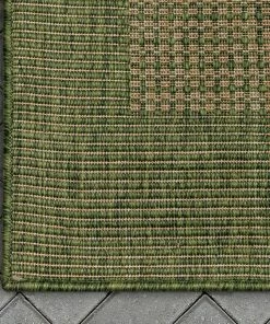 Well Woven Odin Solid & Striped Border Indoor Outdoor Green Flatweave Rug