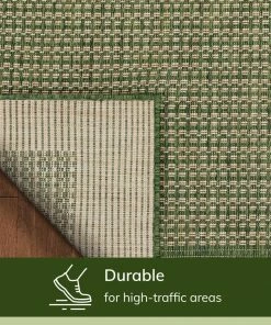 Well Woven Odin Solid & Striped Border Indoor Outdoor Green Flatweave Rug