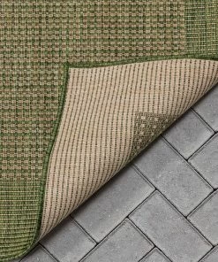 Well Woven Odin Solid & Striped Border Indoor Outdoor Green Flatweave Rug