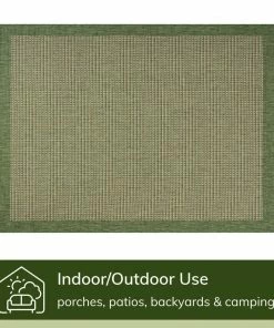 Well Woven Odin Solid & Striped Border Indoor Outdoor Green Flatweave Rug