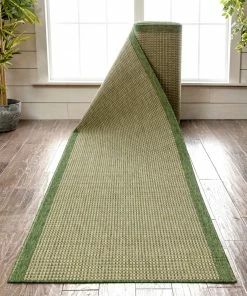 Well Woven Odin Custom Size Indoor/Outdoor Runner Solid & Striped Green 31 Inch Width X Choose Your Length Hallway Flat-Weave Runner Rug Moroccan