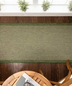 Well Woven Odin Solid & Striped Border Indoor Outdoor Green Flatweave Rug