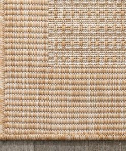 Well Woven Odin Solid & Striped Border Indoor Outdoor Taupe Flatweave Rug