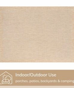 Well Woven Odin Solid & Striped Border Indoor Outdoor Taupe Flatweave Rug