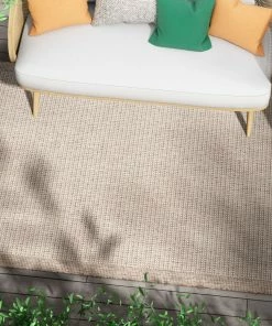 Well Woven Odin Solid & Striped Border Indoor Outdoor Taupe Flatweave Rug