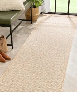 Well Woven Odin Solid & Striped Border Indoor Outdoor Taupe Flatweave Rug