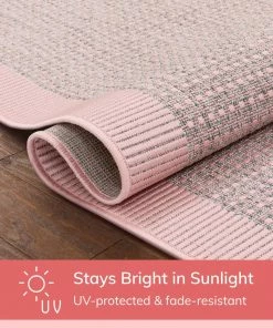 Well Woven Odin Solid & Striped Border Indoor Outdoor Blush Flatweave Rug