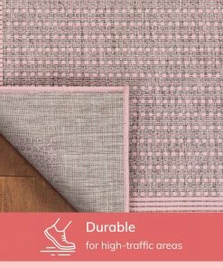 Well Woven Odin Solid & Striped Border Indoor Outdoor Blush Flatweave Rug