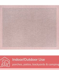 Well Woven Odin Solid & Striped Border Indoor Outdoor Blush Flatweave Rug