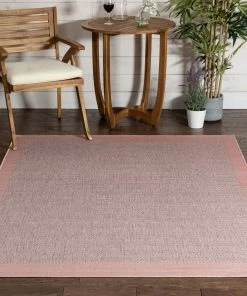 Well Woven Odin Solid & Striped Border Indoor Outdoor Blush Flatweave Rug