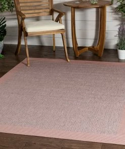 Well Woven Odin Solid & Striped Border Indoor Outdoor Blush Flatweave Rug