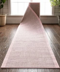 Well Woven Odin Custom Size Indoor/Outdoor Runner Solid & Striped Blush 31 Inch Width X Choose Your Length Hallway Flat-Weave Runner Rug