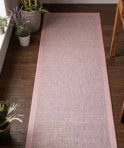 Well Woven Odin Solid & Striped Border Indoor Outdoor Blush Flatweave Rug