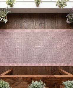 Well Woven Odin Solid & Striped Border Indoor Outdoor Blush Flatweave Rug
