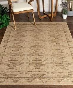 Well Woven Vidar Trellis Diamond Pattern Indoor Outdoor Beige Flatweave Rug