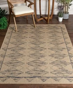Well Woven Vidar Trellis Diamond Pattern Indoor Outdoor Blue Beige Flatweave Rug