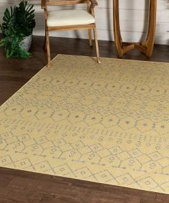 Well Woven Global Nord Moroccan Tribal Indoor Outdoor Yellow Flatweave Rug