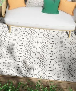 Well Woven Nord Moroccan Tribal Indoor Outdoor Ivory Flatweave Rug