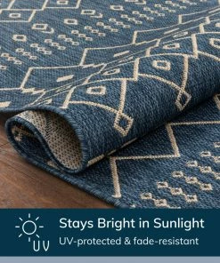 Well Woven Nord Moroccan Tribal Indoor Outdoor Blue Flatweave Rug