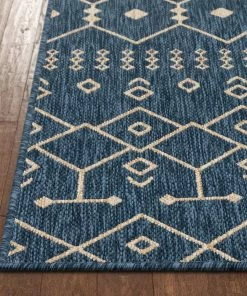 Well Woven Nord Moroccan Tribal Indoor Outdoor Blue Flatweave Rug