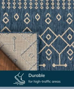 Well Woven Nord Moroccan Tribal Indoor Outdoor Blue Flatweave Rug