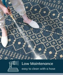 Well Woven Nord Moroccan Tribal Indoor Outdoor Blue Flatweave Rug