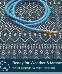 Well Woven Nord Moroccan Tribal Indoor Outdoor Blue Flatweave Rug