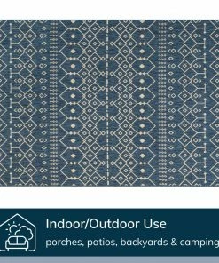 Well Woven Nord Moroccan Tribal Indoor Outdoor Blue Flatweave Rug