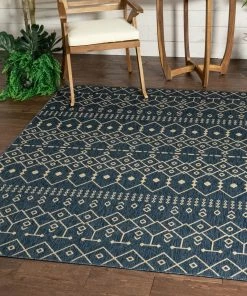 Well Woven Nord Moroccan Tribal Indoor Outdoor Blue Flatweave Rug