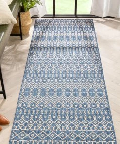 Well Woven Nord Moroccan Tribal Indoor Outdoor Blue Flatweave Rug