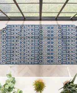 Well Woven Nord Moroccan Tribal Indoor Outdoor Blue Flatweave Rug