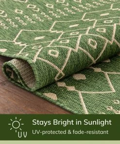 Well Woven Nord Moroccan Tribal Indoor Outdoor Green Flatweave Rug