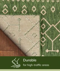 Well Woven Nord Moroccan Tribal Indoor Outdoor Green Flatweave Rug
