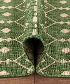Well Woven Nord Moroccan Tribal Indoor Outdoor Green Flatweave Rug