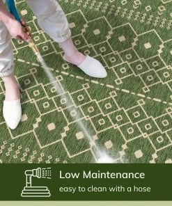 Well Woven Nord Moroccan Tribal Indoor Outdoor Green Flatweave Rug