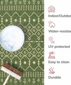 Well Woven Nord Moroccan Tribal Indoor Outdoor Green Flatweave Rug