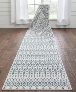 Well Woven Custom Size Runner Nord Nordic Lattice Pattern Light Blue Choose Your Width X Choose Your Length Hallway Indoor/Outdoor Runner Rug Global