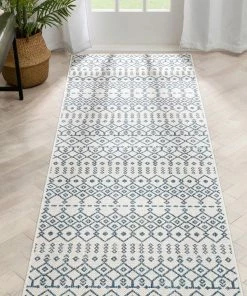 Well Woven Nord Moroccan Tribal Indoor Outdoor Light Blue Flatweave Rug Global