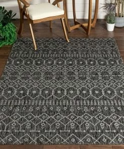 Well Woven Nord Moroccan Tribal Indoor Outdoor Grey Flatweave Rug