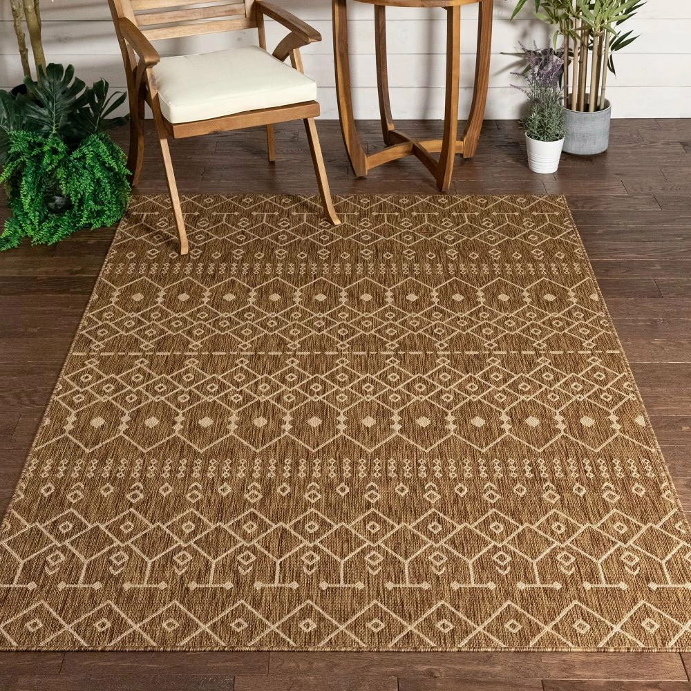 Well Woven Global Nord Moroccan Tribal Indoor Outdoor Brown Flatweave Rug 1 Well Woven Global Nord Moroccan Tribal Indoor Outdoor Brown Flatweave Rug