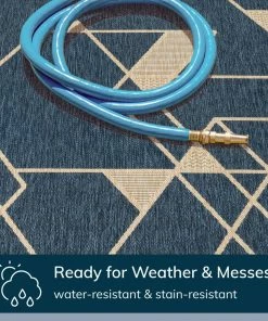 Well Woven Edda Geometric Indoor Outdoor Blue Flatweave Rug