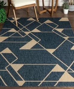 Well Woven Edda Geometric Indoor Outdoor Blue Flatweave Rug