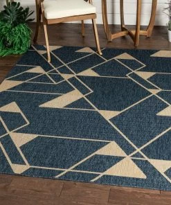Well Woven Edda Geometric Indoor Outdoor Blue Flatweave Rug