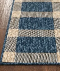 Well Woven Freya Plaid Indoor Outdoor Blue Flatweave Rug
