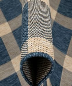 Well Woven Freya Plaid Indoor Outdoor Blue Flatweave Rug