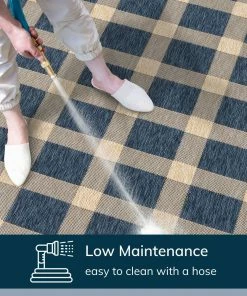 Well Woven Freya Plaid Indoor Outdoor Blue Flatweave Rug