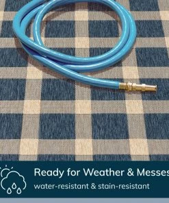 Well Woven Freya Plaid Indoor Outdoor Blue Flatweave Rug