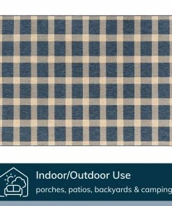 Well Woven Freya Plaid Indoor Outdoor Blue Flatweave Rug